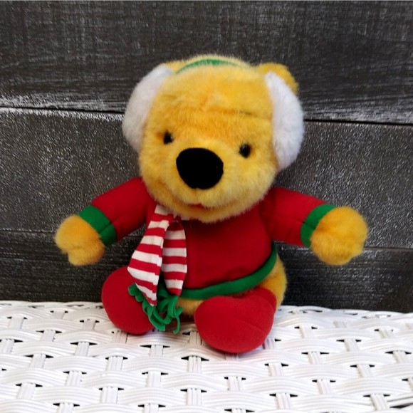 Mattel Disney Winnie The Pooh 10” Holiday Christmas Plush Vintage Earmuffs 1997 - Picture 7 of 7